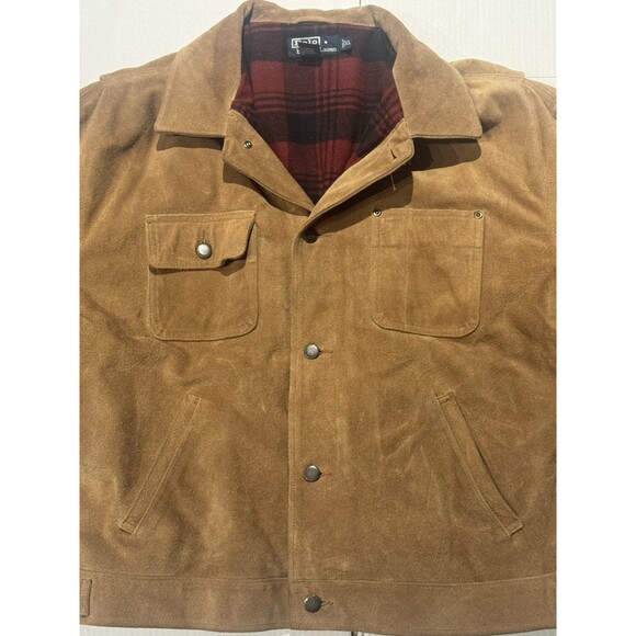 90s Polo Ralph Lauren Suede Leather Jacket Mens XL Brown Plaid Ranch Coat Rare - Picture 2 of 13
